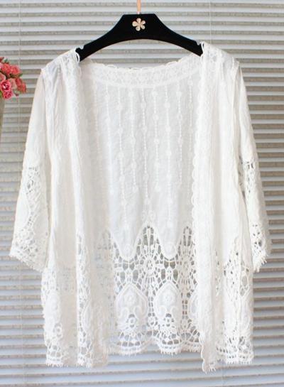 Oasap Fashion 3/4 Sleeve Crochet Lace Open Front Cardigan