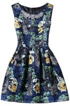 Oasap Squirrel Print Rhinestone Round Neck Sleeveless A-line Dress