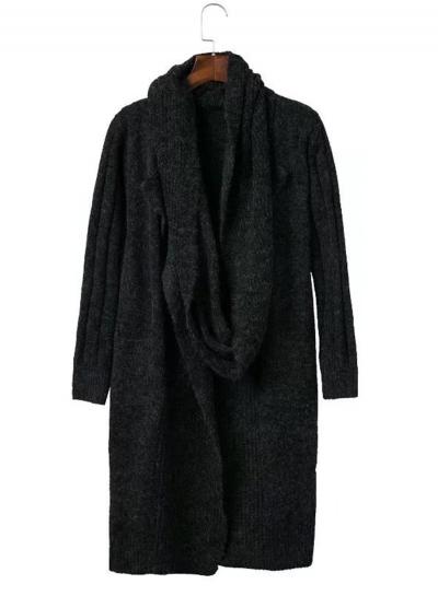 Oasap Solid Color Turn Down Collar Cardigan With Neckerchief
