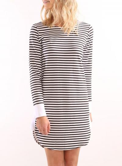 Oasap Casual Long Sleeve Stripe Pullover Dress