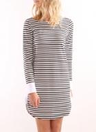 Oasap Casual Long Sleeve Stripe Pullover Dress