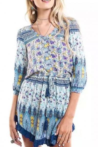 Oasap Fascinating Floral Print Mini Dress