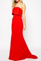 Oasap Red Strapless Blazer Maxi Dress With Overlay