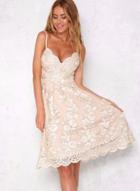Oasap Spaghetti Strap V Neck Hollow Out High Waist Lace Dress