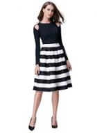 Oasap Striped Print A-line Pleated Skirt