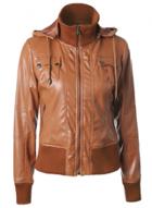 Oasap Fashion Pu Leather Drawstring Hood Rib Biker Jacket