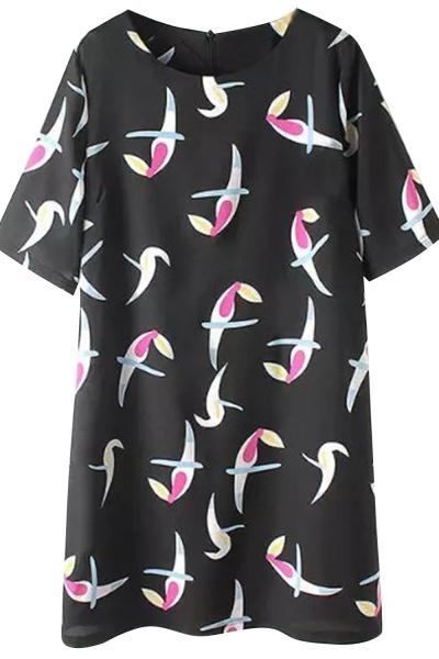 Oasap Floral Print Round Neckline Half Sleeve Shift Dress
