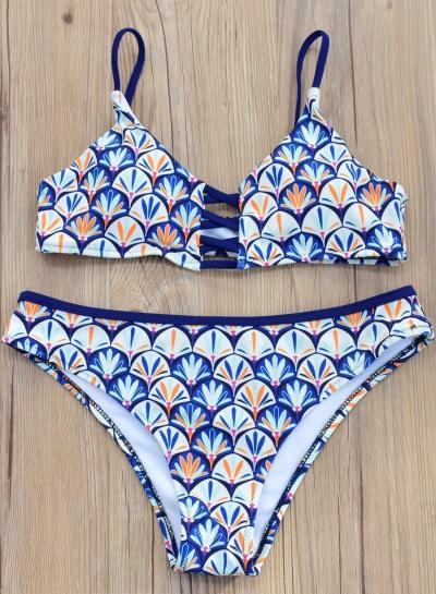 Oasap Fish Scale Print Cut Out Bikini Set