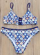 Oasap Fish Scale Print Cut Out Bikini Set