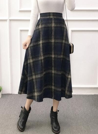 Oasap Fashion High Waist Plaid Maxi Skirt