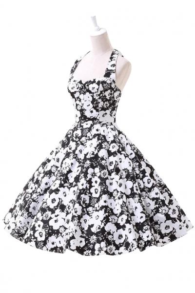 Oasap Fashion Floral Printing High Waist A-line Strap Dress