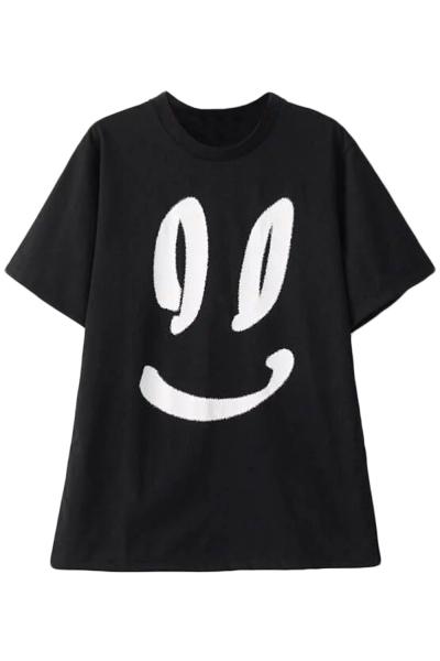 Oasap Smile Expression Print Short Sleeve Cotton Knit Tee