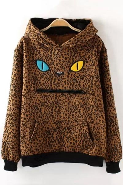 Oasap Cartoon Leopard Fleece Hoodie