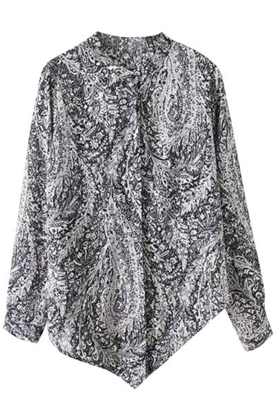Oasap Floral Print Asymmetric Hem Button Down Top