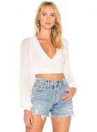 Oasap V Neck Long Sleeve Cropped Solid Blouse
