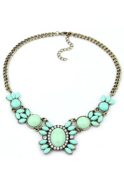 Oasap Rhinestone Deco Faux Stone Foliage Bib Necklace