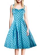 Oasap Women's Vintage Sleeveless Polka Dots Print Swing Dress