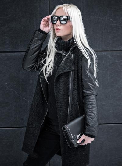 Oasap Fashion Long Sleeve Pu Panel Zip Coat