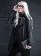 Oasap Fashion Long Sleeve Pu Panel Zip Coat