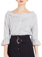 Oasap Women's Fashion Slash Neck 3/4 Sleeve Vertical Stripe Blouse