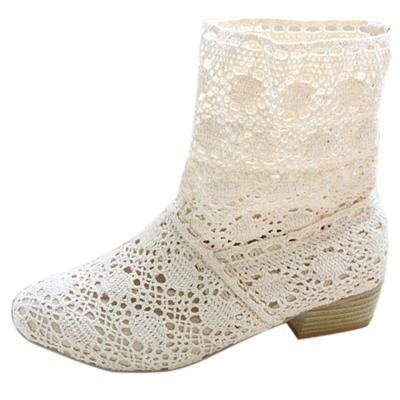 Oasap Crochet Hollow Out Chunky Heels Ankle Boots