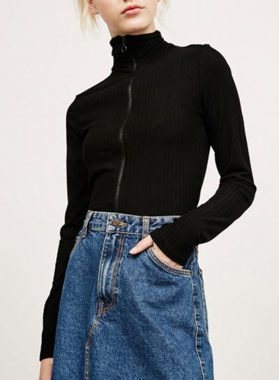 Oasap High Neck Long Sleeve Solid Color Zipper Cardigan
