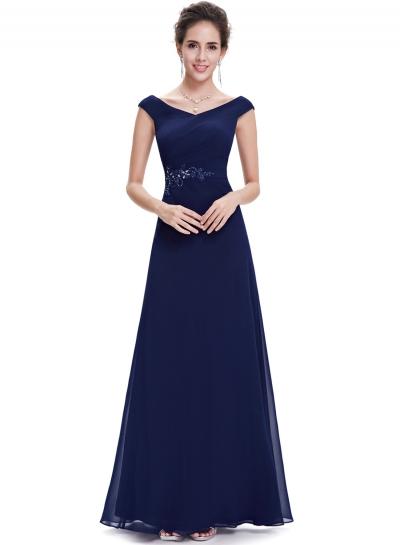 Oasap Women's Elegant Double V Neck Back Zipper Maxi Prom Evening Dress