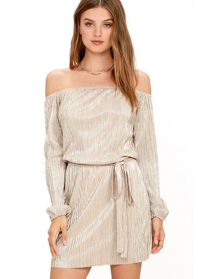 Oasap Slash Neck Long Sleeve Night Club Mini Dress