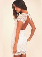 Oasap Fashion Short Sleeve Backless Lace Bodycon Dress