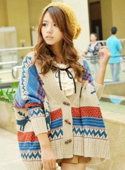 Oasap Long Sleeve Single Breasted Deer Cardigan