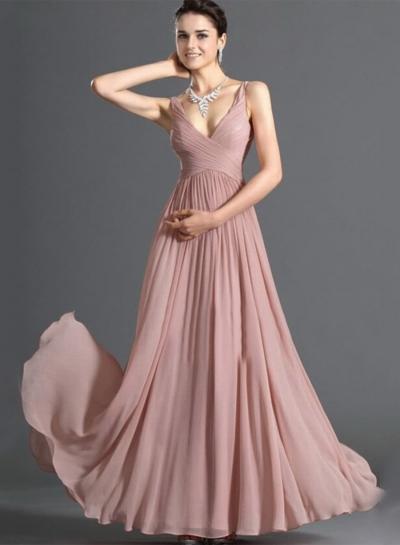 Oasap V Neck Sleeveless Backless Maxi Pleated Evening Dress