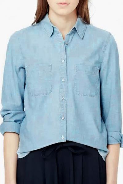 Oasap Light Blue Denim Button Down Shirt