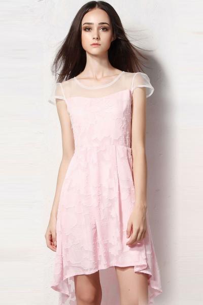 Oasap Flowy Cap Sleeve Pleated High Low Knee-length Dress