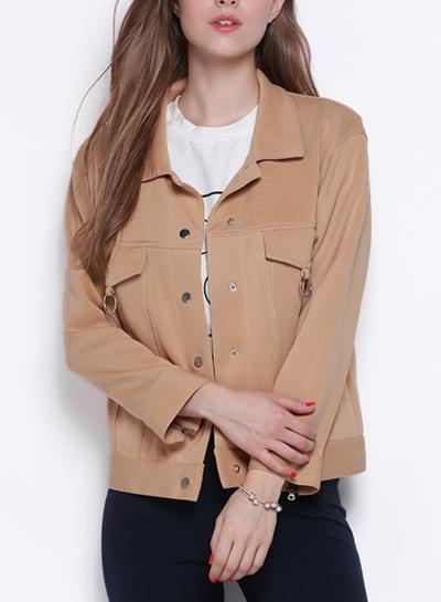 Oasap Women's Solid Color Stand Collar Snap Button Jacket