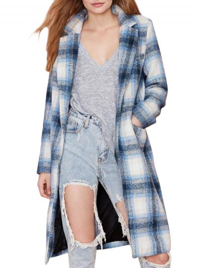 Oasap Women's Plaid Print Shawl Collar Woolen Coat
