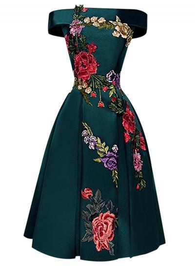 Oasap Off Shoulder Floral Embroidery Cocktail Dress