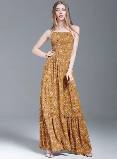 Oasap Floral Print Halter Off Shoulder Sleeveless Maxi Dress