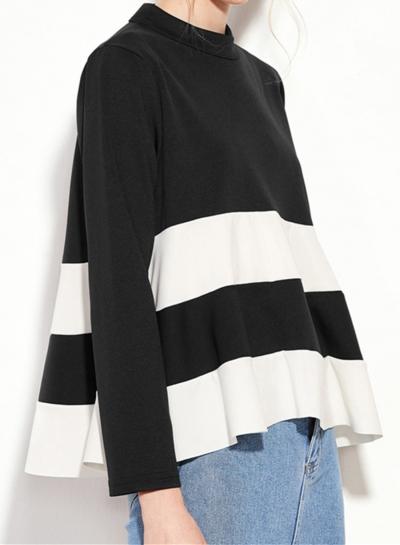 Oasap Round Neck Long Sleeve Loose Blouses