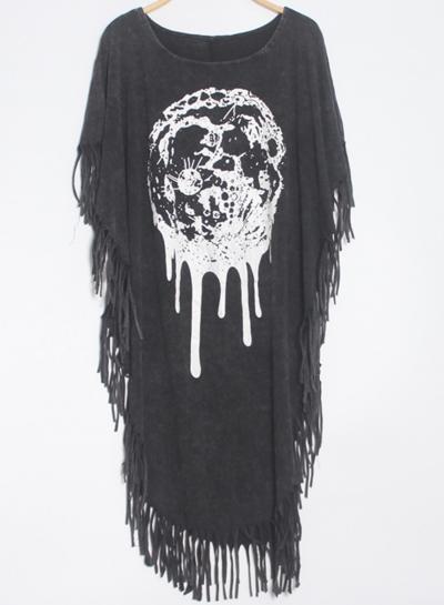 Oasap Halloween Skull Loose Fit Tee With Tassel