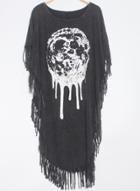 Oasap Halloween Skull Loose Fit Tee With Tassel