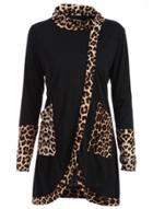 Oasap Casual Long Sleeve Leopard Printed Irregular Dress