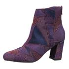 Oasap Geometric Print Round Toe Block Heels Boots