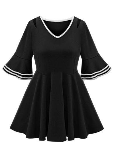 Oasap Women's Color Block Striped Cut Out A-line Dress