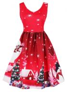 Oasap Round Neck Plus Size Sleeveless Christmas Printed Dress