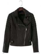 Oasap Suede Turn-down Collar Long Sleeve Biker Jacket