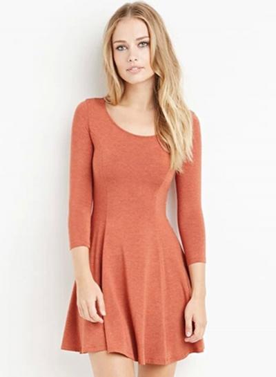 Oasap Women's Solid Color 3/4 Sleeve Empire Dress