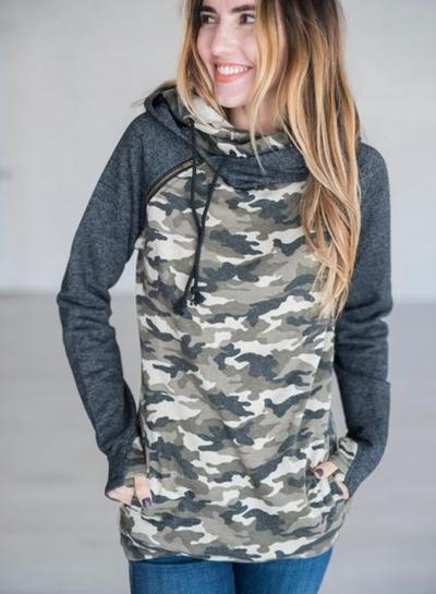 Oasap Long Sleeve Camouflage Splicing Hoodie