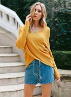 Oasap Casual Wrap V Neck Irregular Sweater