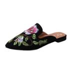 Oasap Pointed Toe Floral Embroidery Suede Slippers