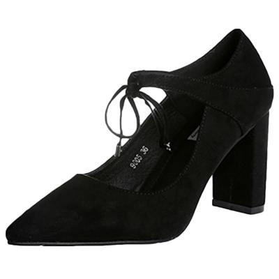 Oasap Square Heel Pointed Toe Ankle Strap High Heel